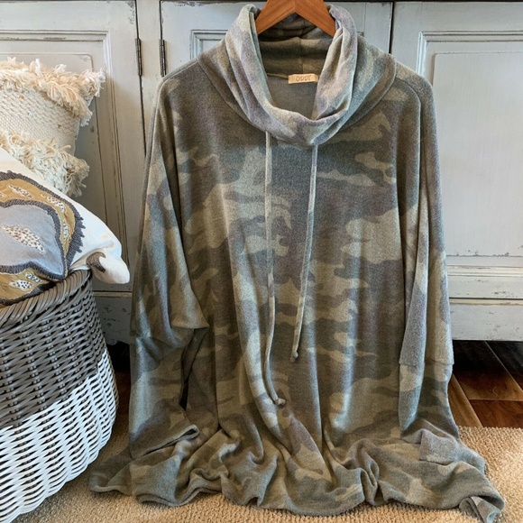 LAST TWO! New Camo Cowl Neck Sweater Tunic Blouse - Picture 3 of 6